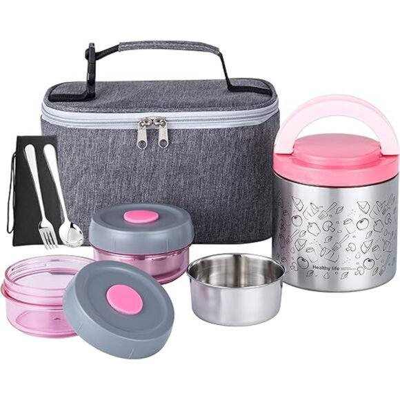 Lille Home Portable Insulated Lunch Box Set with Stainless Steel Cutlery, - Picture 7 of 7